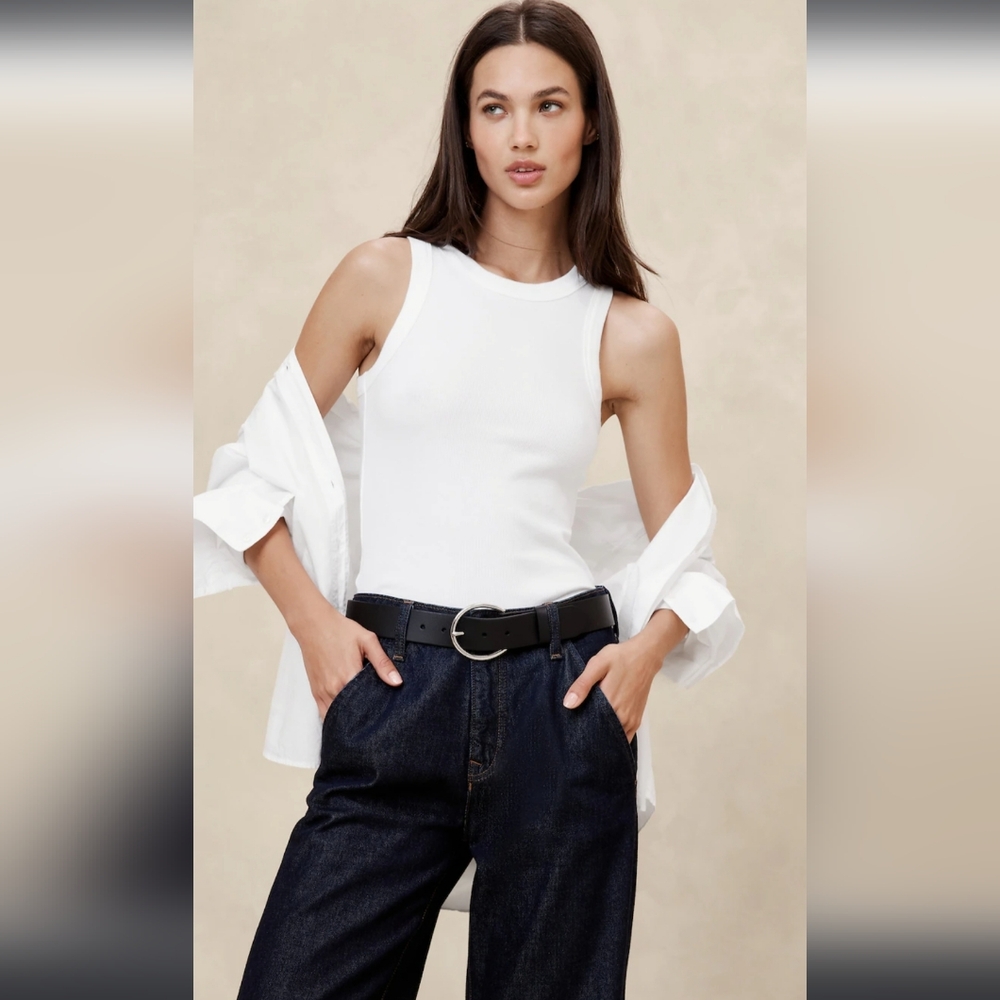 Banana Republic White Ribbed Racer Tank XL